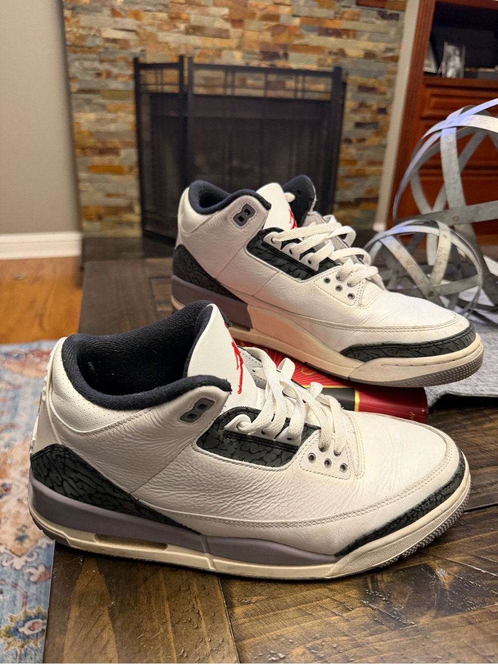 Nike Jordan 3- Cement White, Black & Red Retro Basketball Sneakers